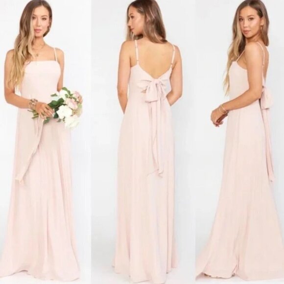 Show Me Your MuMu Weddings Lauren Pale Pink Tie Back Bridesmaid Maxi Dress M - Picture 5 of 16